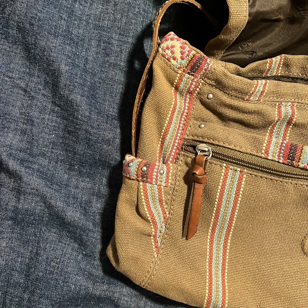 Vintage Fossil Crossbody Bag Canvas with Leather & Stud Accents - Picture 7 of 8